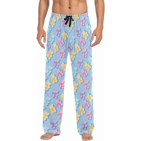 PRIYAL Cute Pastel Gummy Bear Mens Pajama Pants Pjs Bottoms with Pocket Sleep Lounge Pant for Men