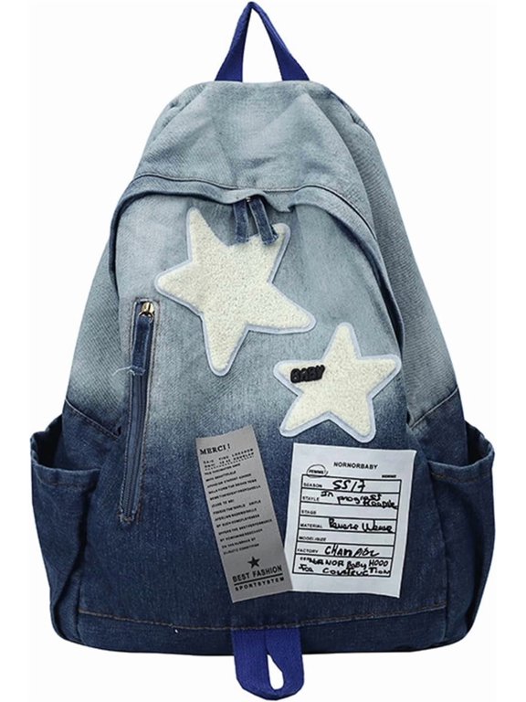 Denim Backpack Y2K Travel Cute Kawaii Jean Backpack Goth Aesthetic Vintage Retro Denim Grunge Daypack for Travel Work