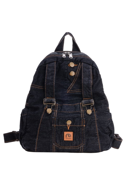 PRIYAL Denim Backpack for Women Vintage Y2K Grunge Style Lightweight Canvas Rucksack Purse Daypack Aesthetic Cute Travel Jeans Bag
