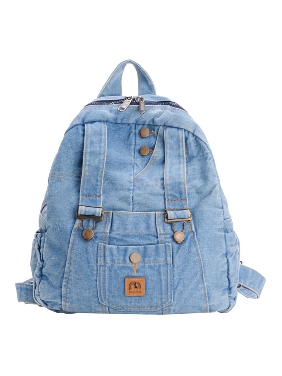 PRIYAL Denim Backpack for Women Vintage Y2K Grunge Style Lightweight Canvas Rucksack Purse Daypack Aesthetic Cute Travel Jeans Bag