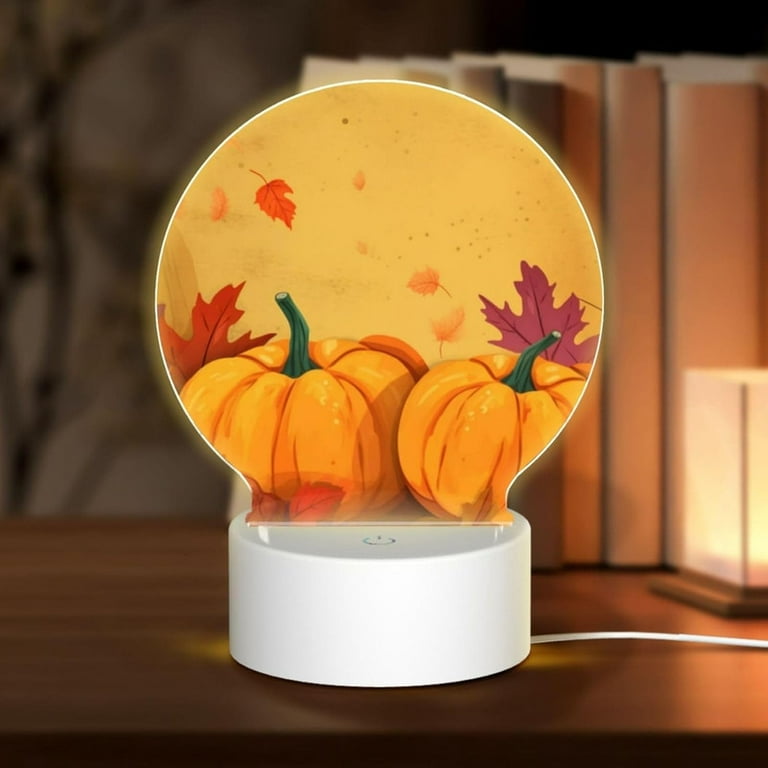 PRIYAL Double sided Thanksgiving Fall Pumpkin Print Acrylic Night Light Color changing Touch Lamp Night Lamp with Plastic Stand For Home Decor for Bedroom Bathroom Hallway Walmart