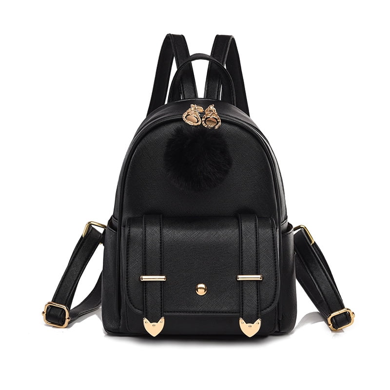 Mini PU Leather Backpack Purse with Pompom for Women Mini Backpack Pom-Pom Purse, PU Leather, Shoulder Bag with  main image 2
