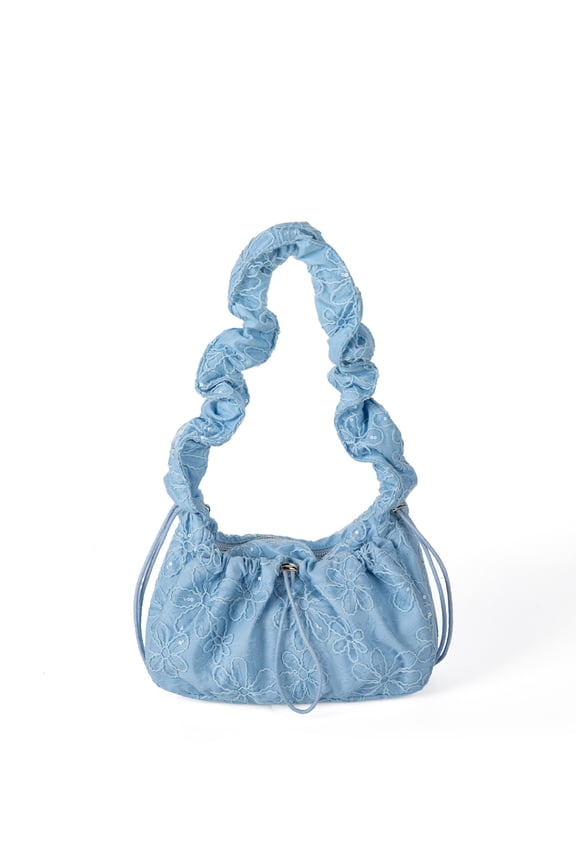 Floral Embroidery Ruffle Handle Drawstring Shoulder Bag for Women - Casual & Stylish Daily Accessory
