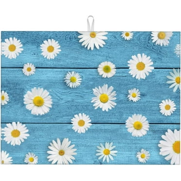 PRIYAL Flower Herbs Dish Drying Mat For Kitchen Counter 18 X 24 Inch Absorbent Dish Mat Reversible Drainer Drying Kitchen Mat