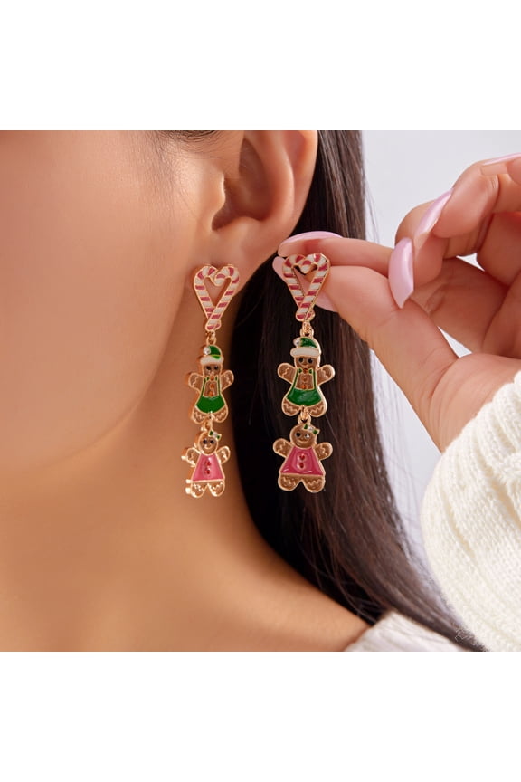Glitter Christmas Gingerbread Man Charm Dangle Earring Cute Shiny Snowflake Acrylic Lightweight Drop Earring Xmas Party Jewelry for Women
