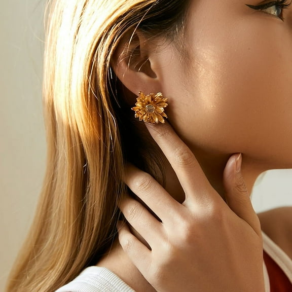 PRIYAL Gold Plated Sterling Silver Rose Flower Earring Studs, Nickel Free Earrings for Women