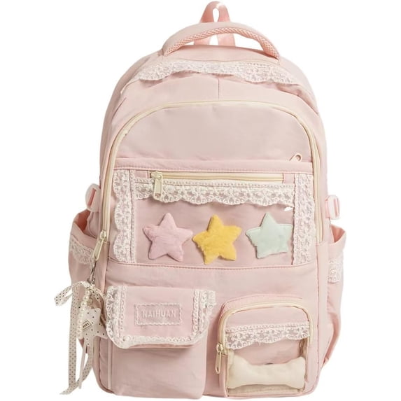 KKLDOGS Kawaii ita Backpack Cute Lace Backpack Coquette Aesthetic Back Pack Y2K Daypack with Clear Pockets