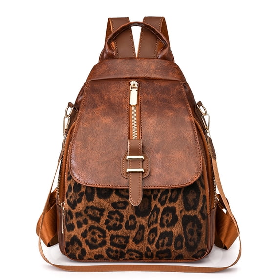 PRIYAL Laptop Backpack for Women Travel Leather Backpack Work Computer Backpacks for Business Black With Leopard