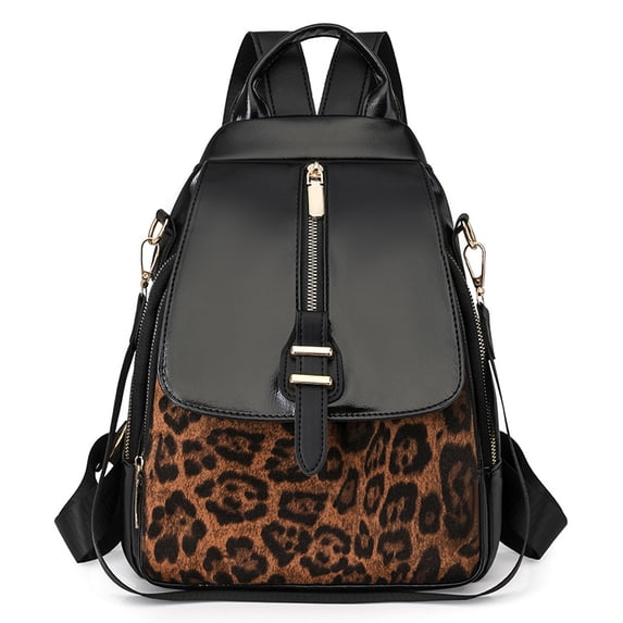PRIYAL Laptop Backpack for Women Travel Leather Backpack Work Computer Backpacks for Business Black With Leopard