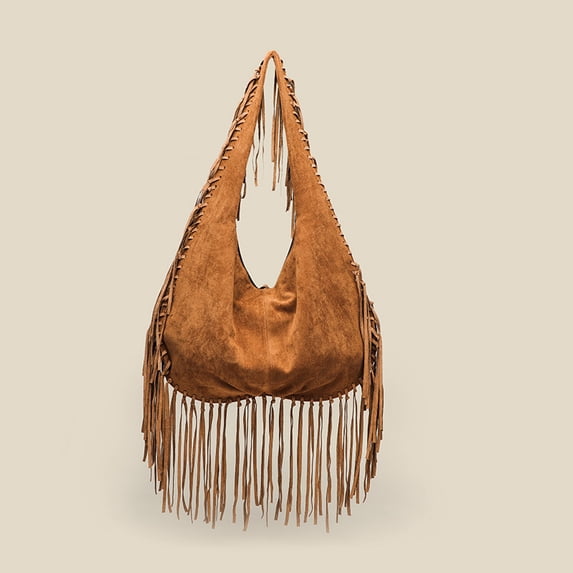 PRIYAL Large Faux Suede Tote Bag for Women Y2k Tassel Shoulder Purse Top Handle Satchel Trendy Dumpling Handbags