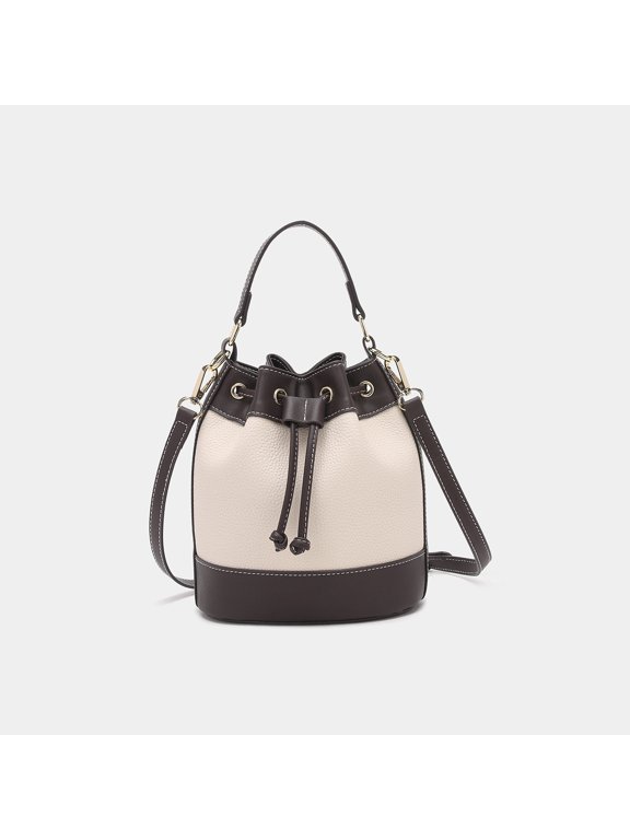 Leather Bucket Bags for Women, Drawstring Crossbody Hobo Purses and Shoulder Handbags with 2 Straps
