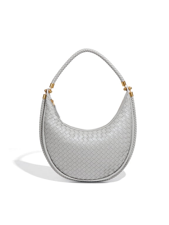 Leather Hobo Bag for Women, Woven Crescent Shoulder Handbag Half Moon Crossbody Purse Underarm Tote Bag for Daily Use