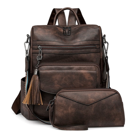 PRIYAL Leather Laptop Backpack for Women 15.6 Inch Work Backpack With Purse for Travel Work