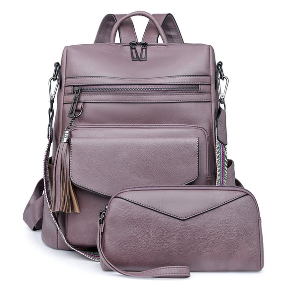 PRIYAL Leather Laptop Backpack for Women 15.6 Inch Work Backpack With Purse for Travel Work