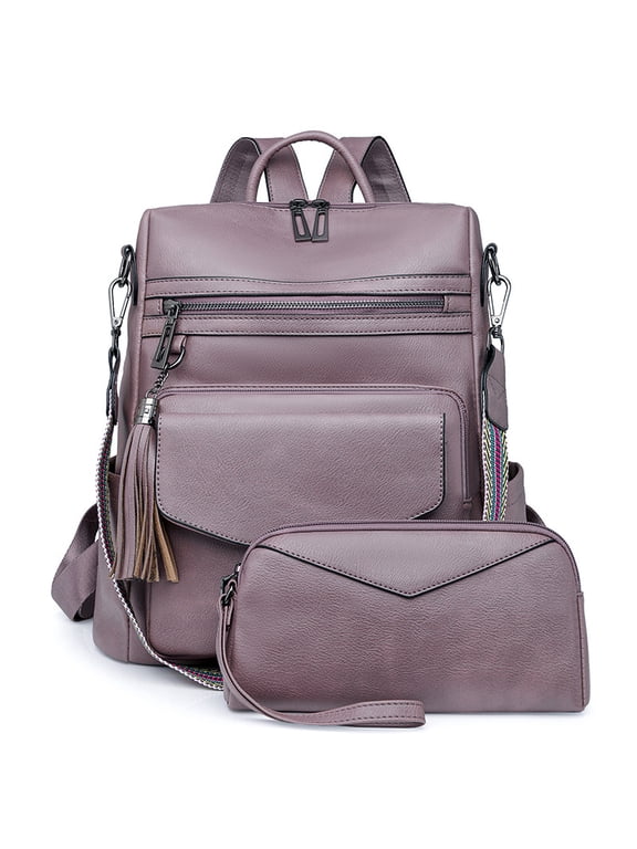 Leather Laptop Backpack for Women 15.6 Inch Work Backpack With Purse for Travel Work