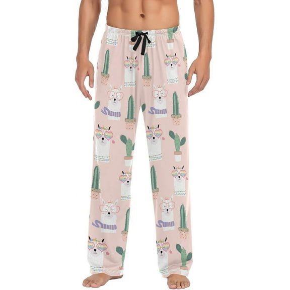 PRIYAL Llamas Blooming Cactus Pajama Pants Mens Lounge Pants Casual Men Pajama Bottoms with Pockets Drawstring