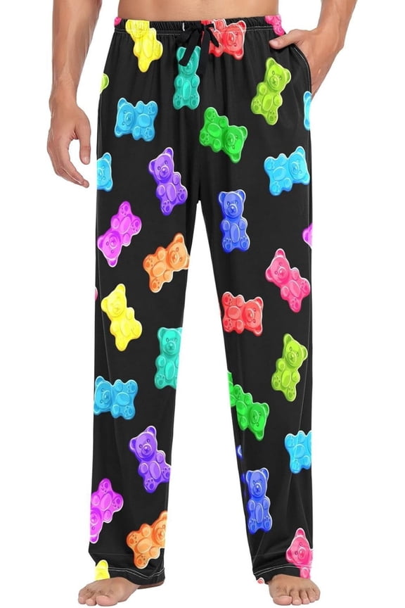 Men's Pajama Bottoms Colorful Sweet Jelly Bears Mens Pajama Pants Gummy Candy Cotton Pj Bottoms Sleepwear Lounge Pants