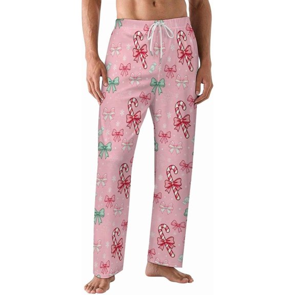 PRIYAL Mens PJ Pajama Pants Candy Canes Bows Bottoms Lounge Pants Sleepwear