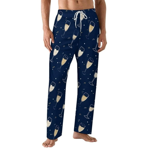 PRIYAL Mens PJ Pajama Pants Champagne Bottles Star Bottoms Lounge Pants Sleepwear