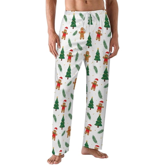 PRIYAL Mens PJ Pajama Pants Christmas Trees Gingerbread Bottoms Lounge Pants Sleepwear