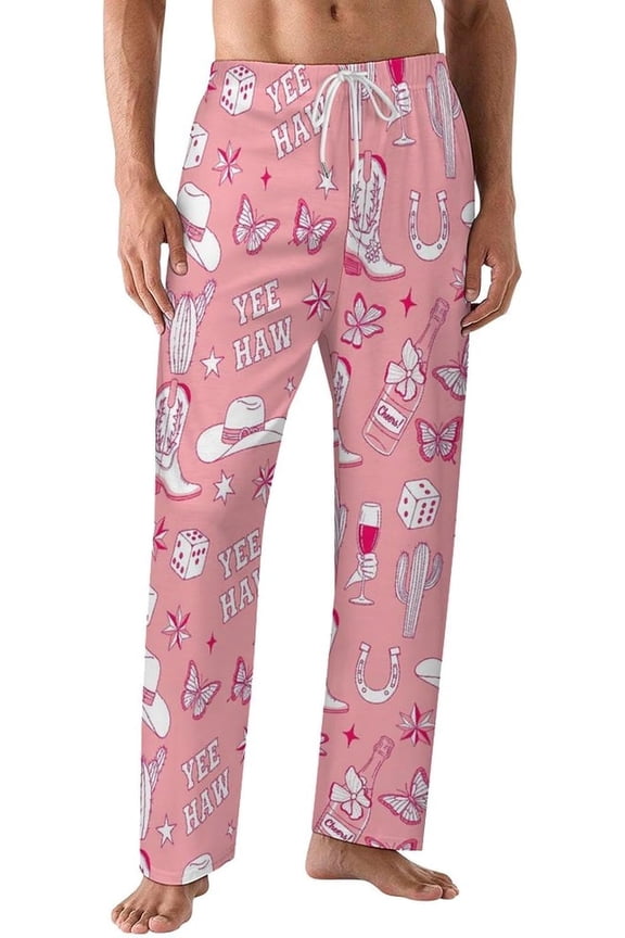 Mens PJ Pajama Pants Cowboy Riding Horse Bottoms Lounge Pants Sleepwear