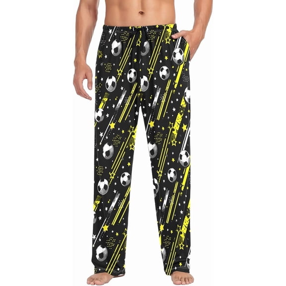 PRIYAL Mens Pajama Pants Black Stripes Footballs Star Pajama Bottoms Lightweight Basics Sleep Pajama Lounge Pant