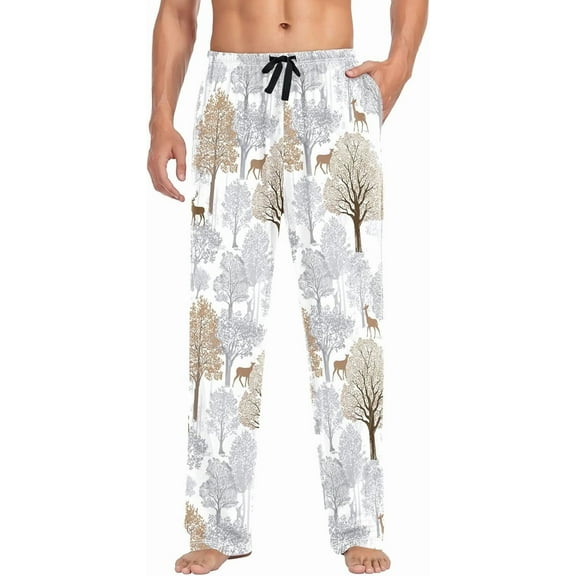 PRIYAL Mens Pajama Pants Brown Deer Christmas Tree Pajama Bottoms Lightweight Pajama Pants Basics Sleep Pajama Lounge Pant
