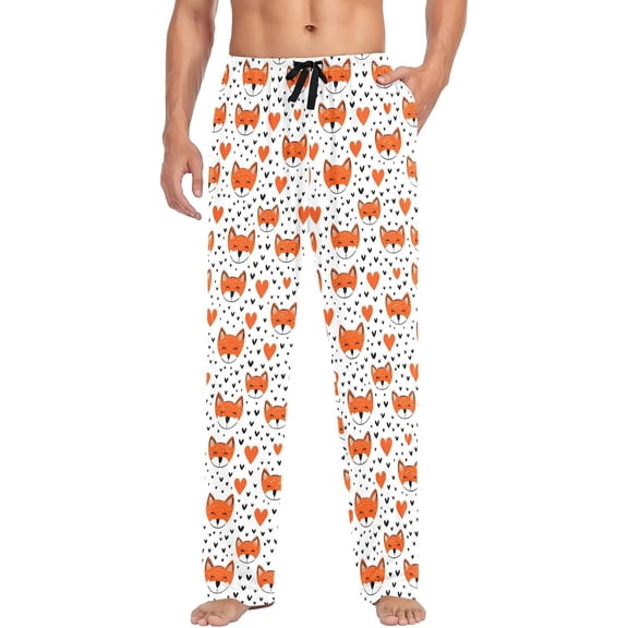 PRIYAL Mens Pajama Pants Cartoon Fox Heart Pajama Bottoms Lightweight Basics Sleep Pj Lounge Pant