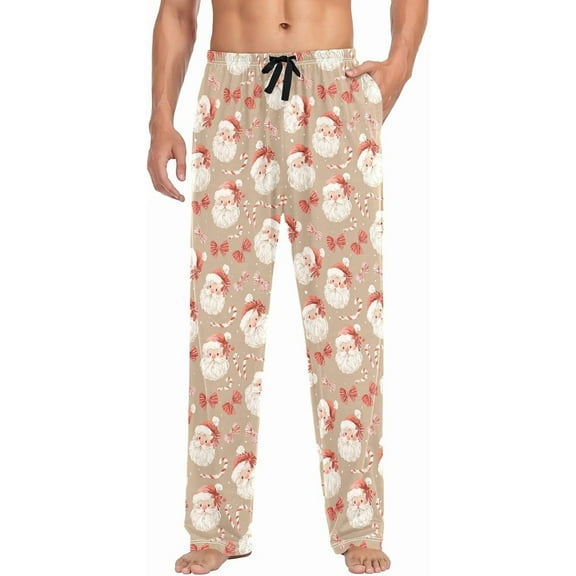 PRIYAL Mens Pajama Pants Christmas Bows Santa Claus Face Pajama Bottoms Lightweight Basics Sleep Pajama Lounge Pant