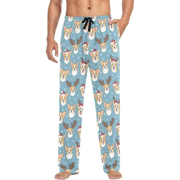 PRIYAL Mens Pajama Pants Christmas Corgis Reindeer Pajama Bottoms Lightweight Pajama Pants Basics Sleep Pajama Lounge Pant