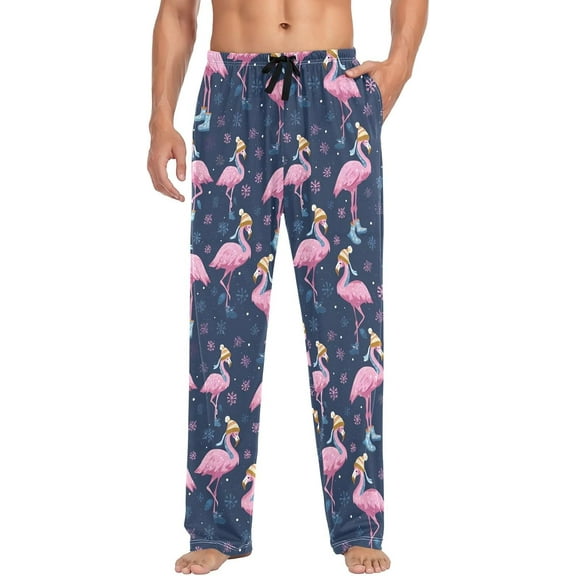 PRIYAL Mens Pajama Pants Christmas Cute Flamingos Snowflake Pajama Bottoms Lightweight Pants Basics Sleep Pajama Lounge Pant