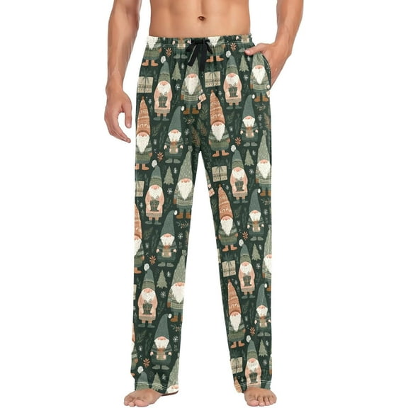 PRIYAL Mens Pajama Pants Christmas Gnome Pine Leaves Pajama Bottoms Lightweight Pajama Pants Basics Sleep Pajama Lounge Pant
