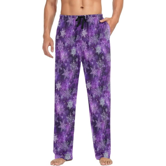 PRIYAL Mens Pajama Pants Christmas Purple Snowflake Pajama Bottoms Lightweight Pajama Pants Basics Sleep Pajama Lounge Pant