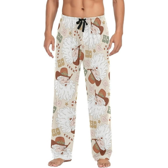 PRIYAL Mens Pajama Pants Christmas Santa Claus in Cowboy Hat Separate Bottoms Soft Men Sleep Lounge Pj Pants with Pockets
