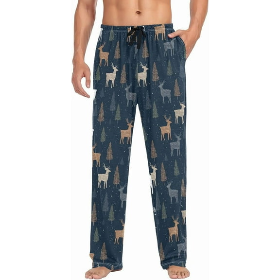 PRIYAL Mens Pajama Pants Christmas Trees Reindeer Blue Pajama Bottoms Lightweight Basics Sleep Pajama Lounge Pant