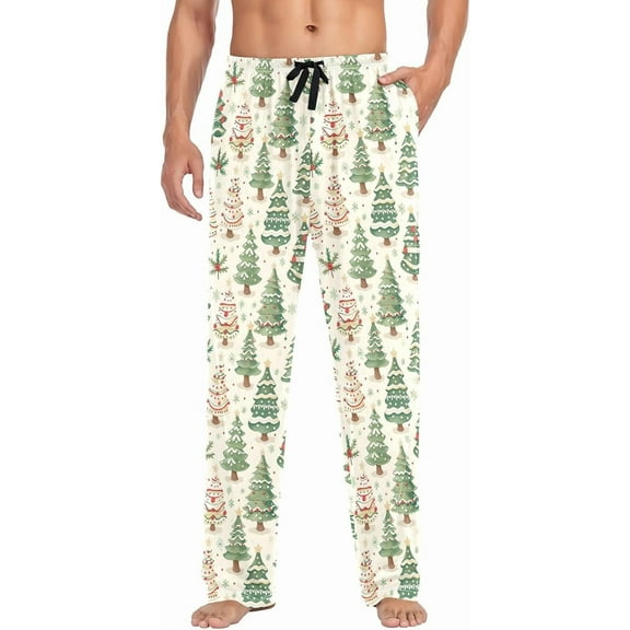 PRIYAL Mens Pajama Pants Cute Christmas Trees Pajama Bottoms Lightweight Pajama Pants Basics Sleep Pajama Lounge Pant