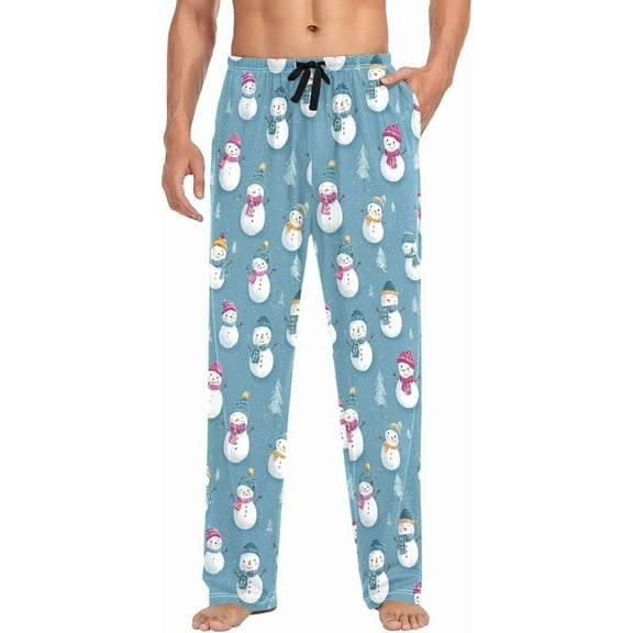 PRIYAL Mens Pajama Pants Cute Snowmen Christmas Pajama Bottoms Lightweight Pajama Pants Basics Sleep Pajama Lounge Pant