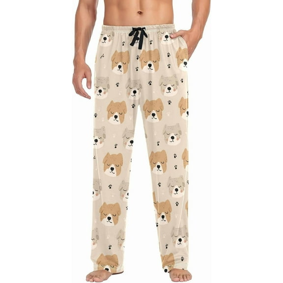 PRIYAL Mens Pajama Pants Dogs Face Paws Illustration Pajama Bottoms Lightweight Pajama Pants Basics Sleep Pajama Lounge Pant