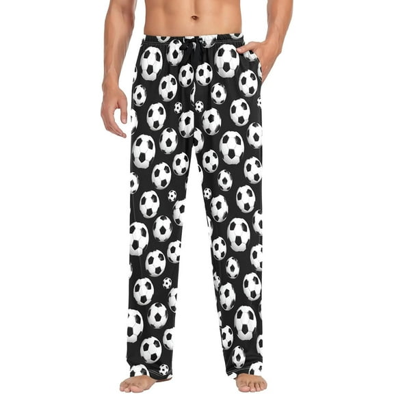 PRIYAL Mens Pajama Pants Football Soccer Balls Black Pajama Bottoms Lightweight Pajama Pants Basics Sleep Pajama Lounge Pant