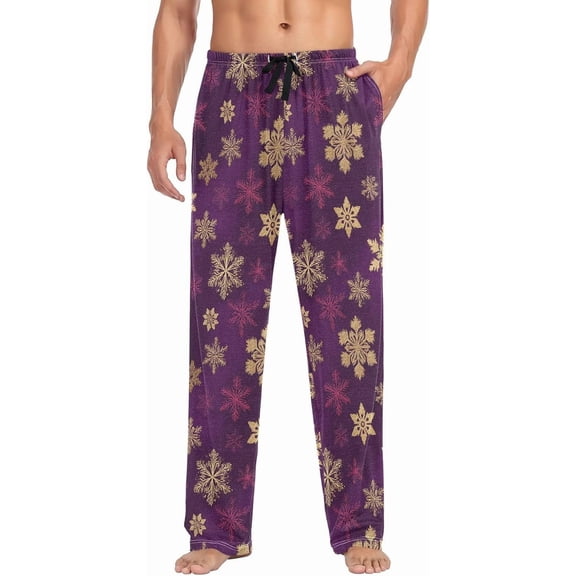 PRIYAL Mens Pajama Pants Glittering Snowflakes Purple Pajama Bottoms Lightweight Pajama Pants Sleep Pajama Lounge Pant