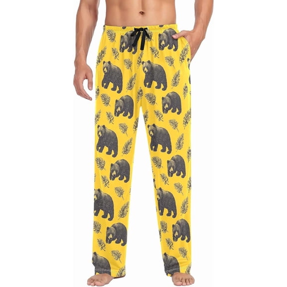 PRIYAL Mens Pajama Pants Grizzly Bear Banana Leaf Pajama Bottoms Lightweight Basics Sleep Pj Lounge Pant