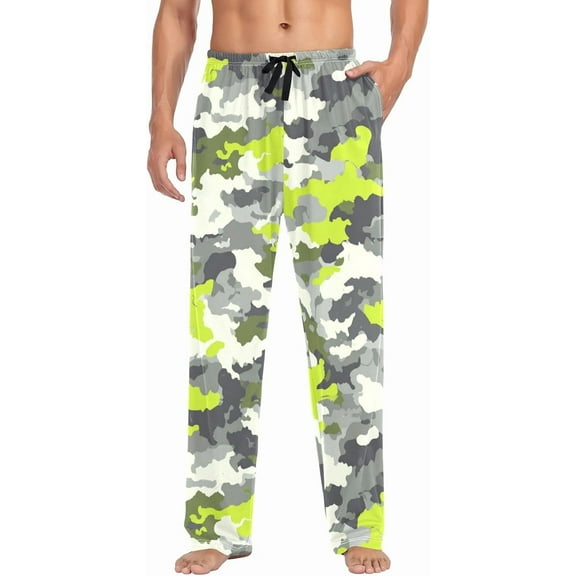 PRIYAL Mens Pajama Pants Lime Green Camouflage Pattern Pajama Bottoms Lightweight Basics Sleep Pajama Lounge Pant