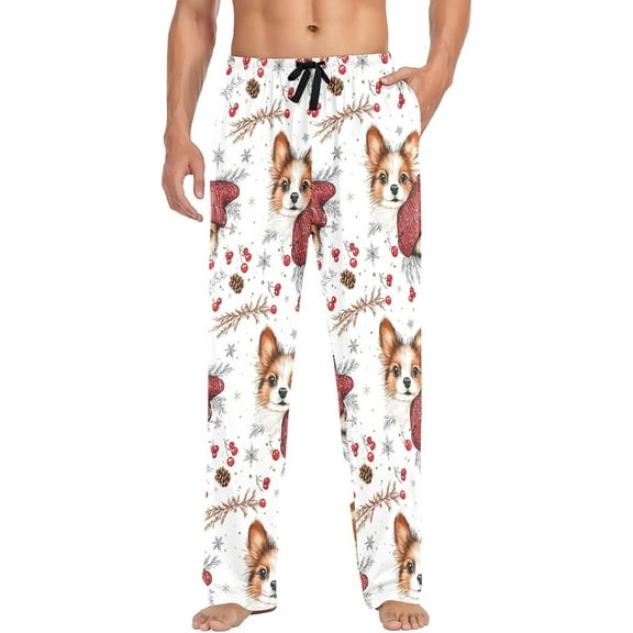 PRIYAL Mens Pajama Pants Papillon Peep Dog Cherry Pajama Bottoms Lightweight Basics Sleep Pj Lounge Pant