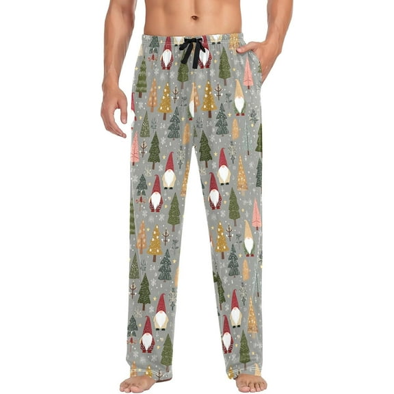 PRIYAL Mens Pajama Pants Red Gnomes Christmas Trees Pajama Bottoms Lightweight Pajama Pants Basics Sleep Pajama Lounge Pant