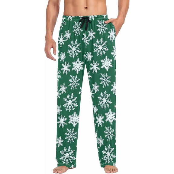 PRIYAL Mens Pajama Pants Snowflake Cartoon Green Pajama Bottoms Lightweight Basics Sleep Pj Lounge Pant