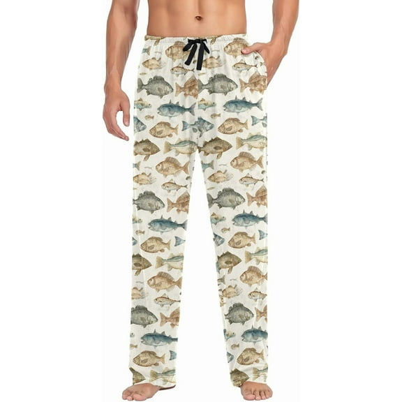 PRIYAL Mens Pajama Pants Watercolor Fish Vintage Pajama Bottoms Lightweight Pajama Pants Basics Sleep Pajama Lounge Pant