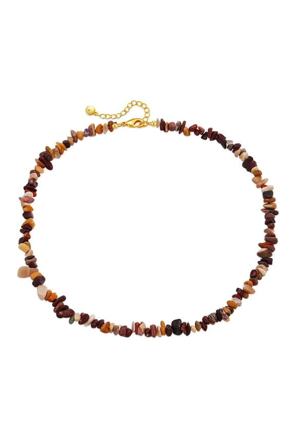Natural Chip Stone Beaded Choker Necklace, 14K Gold Plated Adjustable Bohemian Earth-Tone Handmade Collar Jewelry for Women