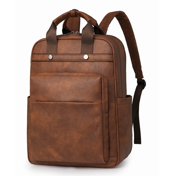 KKLDOGS PU Casual Backpack Men Women casual Leather Laptop Backpack,Daily Commuter Leather Backpack