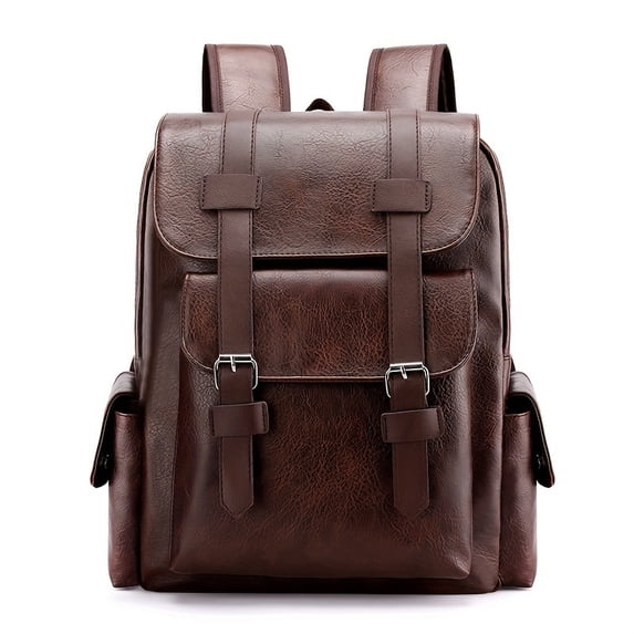 PRIYAL PU Leather Laptop Backpack,Vintage Travel Rucksack for Work,Travel,Large Casual Daypacks