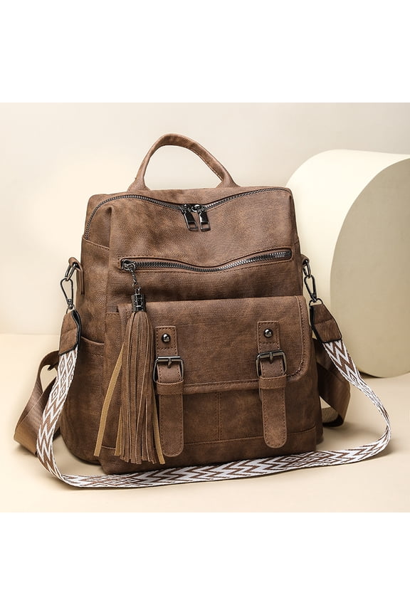 PU Leather Small Backpack for Women | Fashion Tassel Ladies Small Diaper Bag - Mini Backpack Purse Suitable for Travel, Work